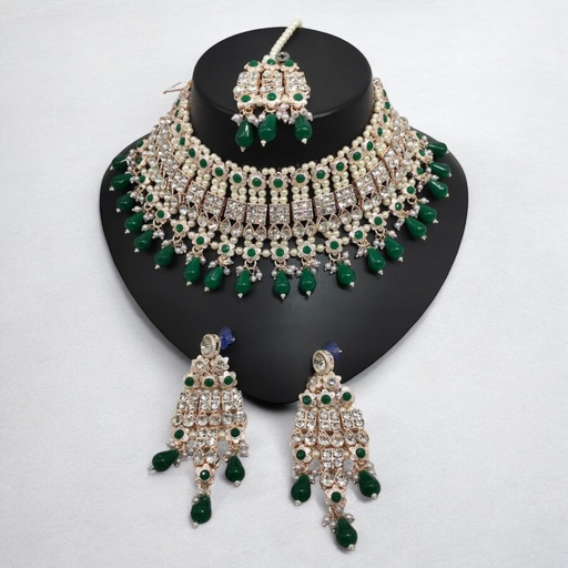 [SUNS0004 GREEN] SUNS0004 GREEN Kundan Choker Necklace Earring Jewellery set for Marriage