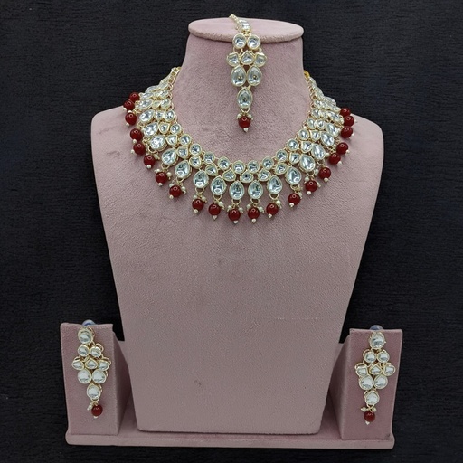 [SUNS0009 MAROON] SUNS0009 MAROON Kundan Choker Necklace Earring Jewellery set for Marriage