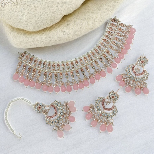 [SUNS0010 BABY PINK] SUNS0010 BABY PINK Kundan Choker Necklace Earring Jewellery set for Marriage