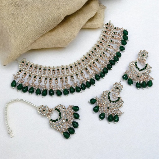 [SUNS0010 GREEN] SUNS0010 GREEN Kundan Choker Necklace Earring Jewellery set for Marriage