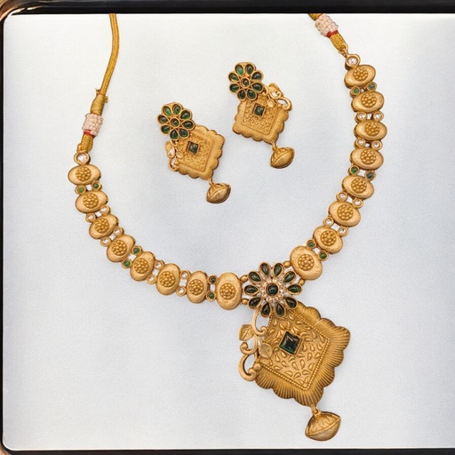 [SUNS0015 GREEN] SUNS0015 GREEN Copper Necklace & Earrings Jewellery set for Women