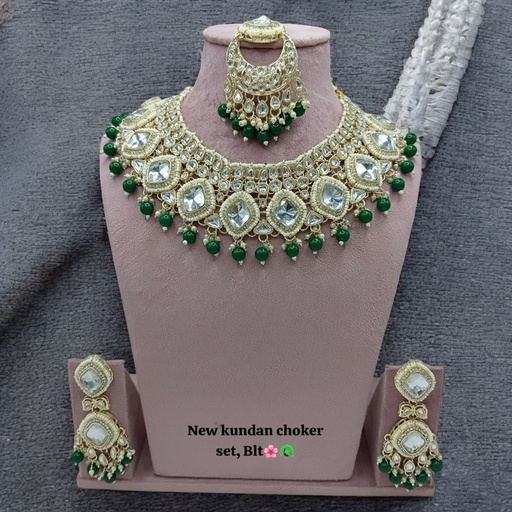 [SUNS0017 GREEN] SUNS0017 GREEN Kundan Choker Necklace Earring Jewellery set for Marriage
