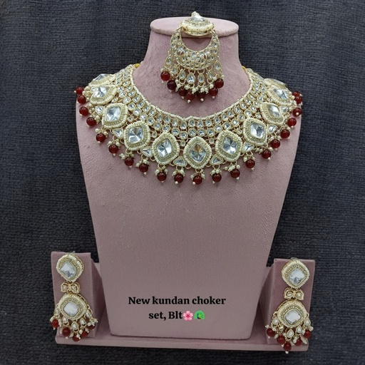 [SUNS0017 MAROON] SUNS0017 MAROON Kundan Choker Necklace Earring Jewellery set for Marriage