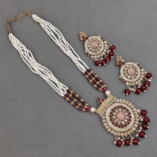 [SUNS0020 MAROON] SUNS0020 MAROON Copper Necklace & Earrings Jewellery set for Women