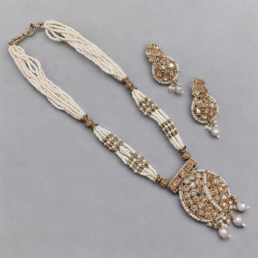 [SUNS0021 WHITE] SUNS0021 WHITE Copper Necklace & Earrings Jewellery set for Women