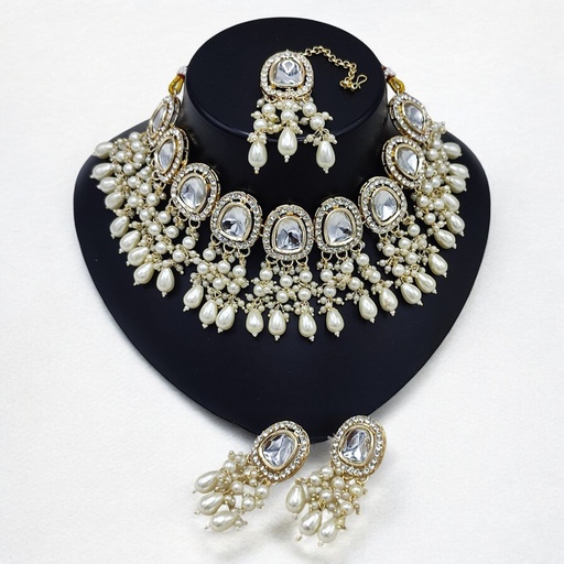 [SUNS0025 WHITE] SUNS0025 WHITE Kundan Choker Necklace Earring Jewellery set for Marriage