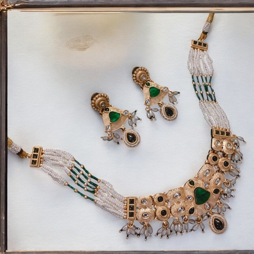 [SUNS0029 GREEN] SUNS0029 GREEN Copper Necklace & Earrings Jewellery set for Women