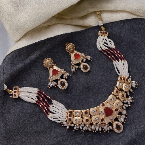 [SUNS0029 MAROON] SUNS0029 MAROON Copper Necklace & Earrings Jewellery set for Women