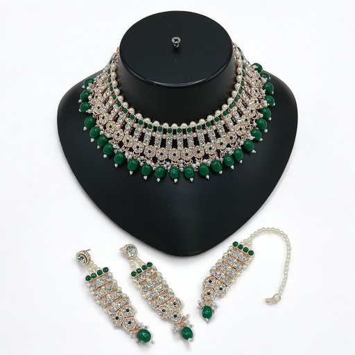 [SUNS002 GREEN] SUNS002 GREEN Kundan Choker Necklace Earring Jewellery set for Marriage