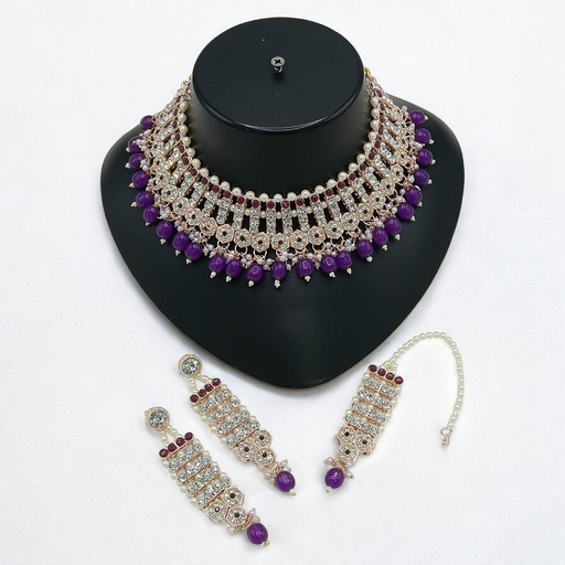 [SUNS002 PURPLE] SUNS002 PURPLE Kundan Choker Necklace Earring Jewellery set for Marriage