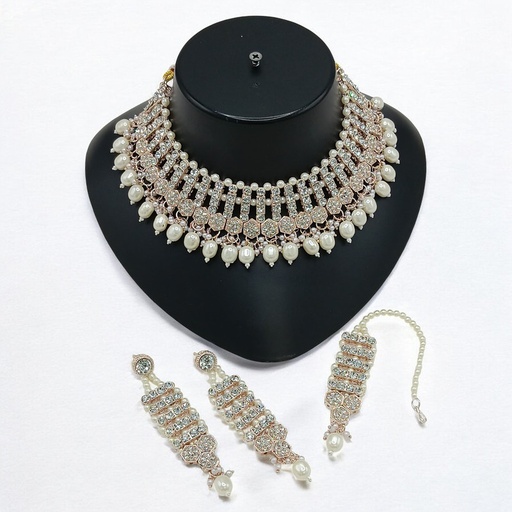 [SUNS002 WHITE] SUNS002 WHITE Kundan Choker Necklace Earring Jewellery set for Marriage